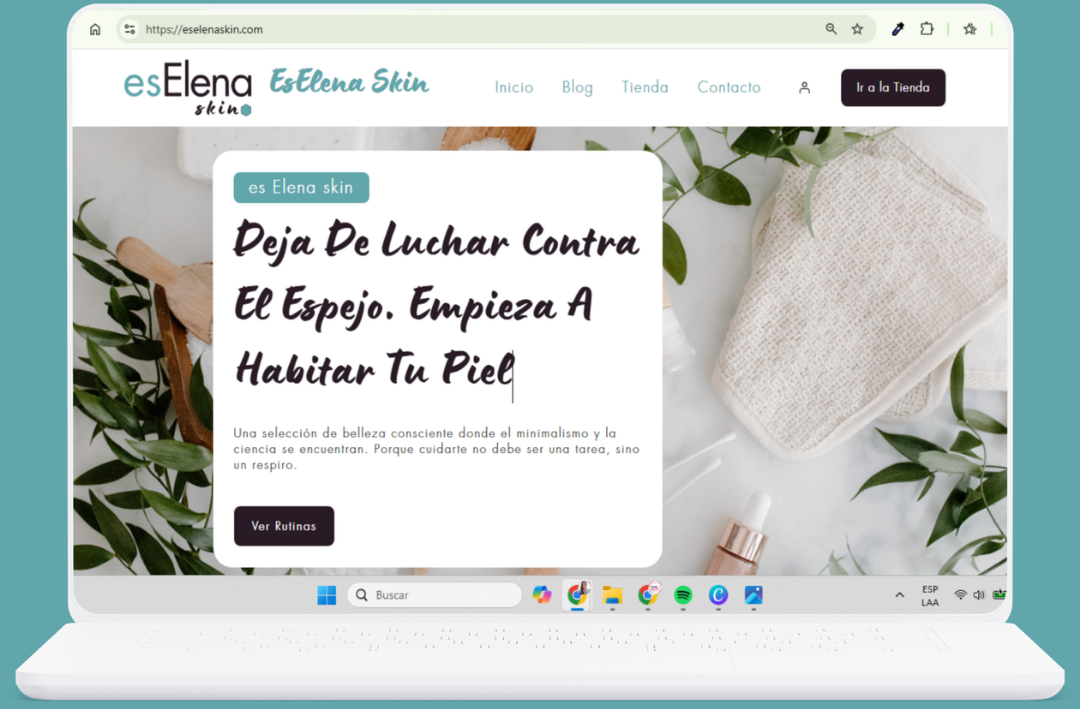 Oficina virtual e interfaz de usuario minimalista creada para rutinas de skincare de Eselena