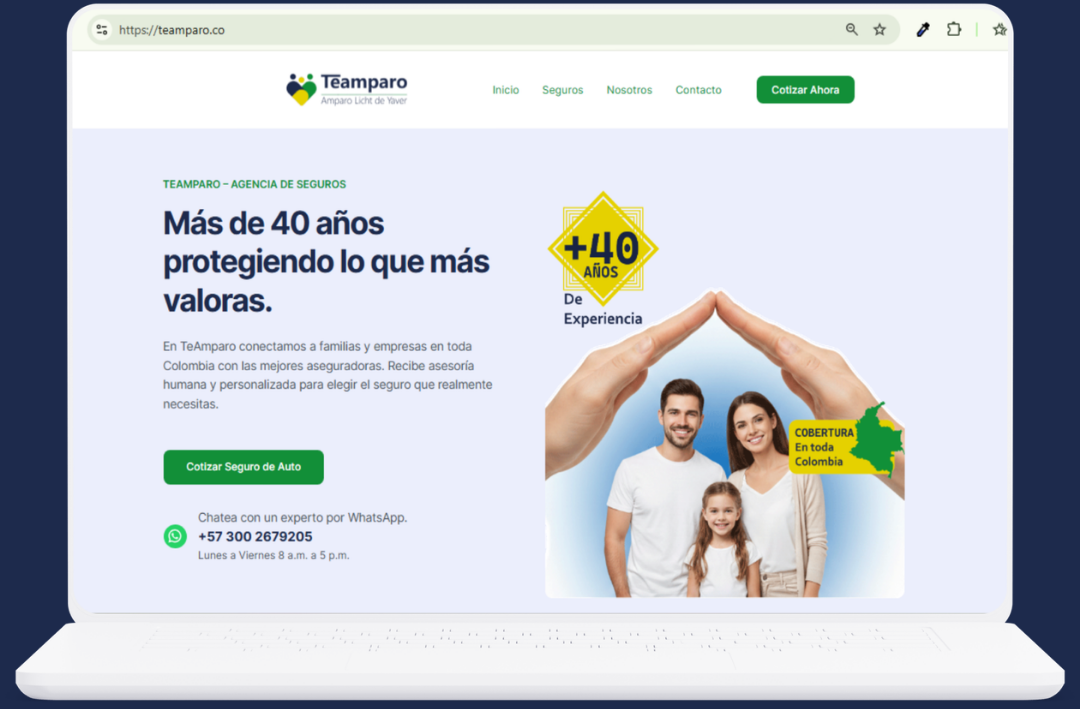 Diseño de ecosistema digital enfocado en conversión y captación de leads para asesorías de seguros de TeAmparo